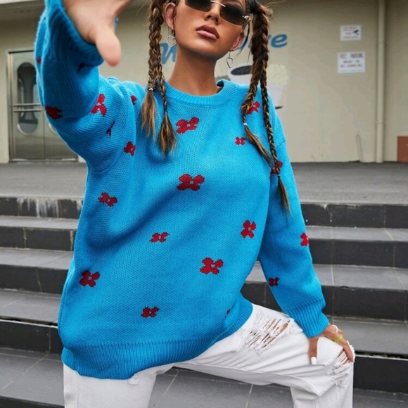 Floral Pattern Drop Shoulder Sweater - Picture 3 of 6